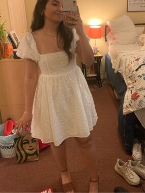 Lulu's White Eyelet Square Neck Mini Dress